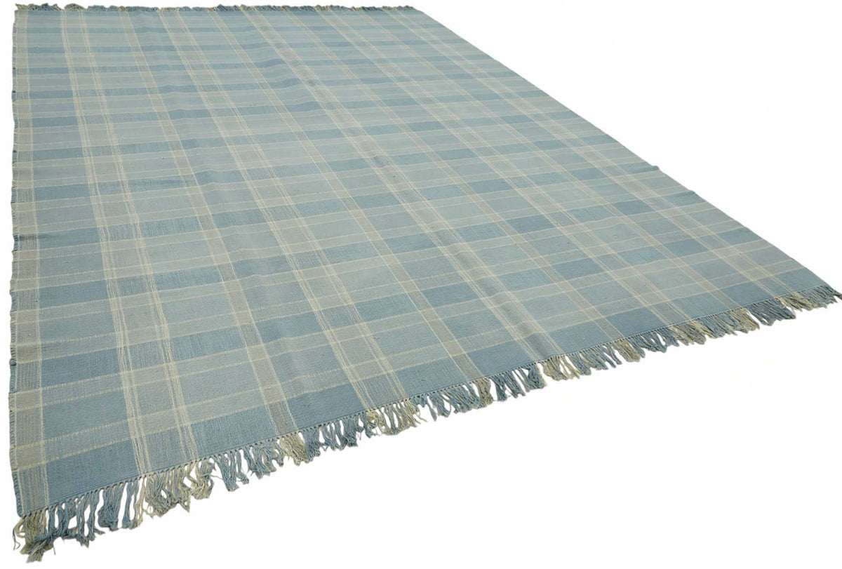 Gozvan Mavi Beyaz Geometrik Desenli Modern El Dokuma Halı 294x377 cm – genel görünüm