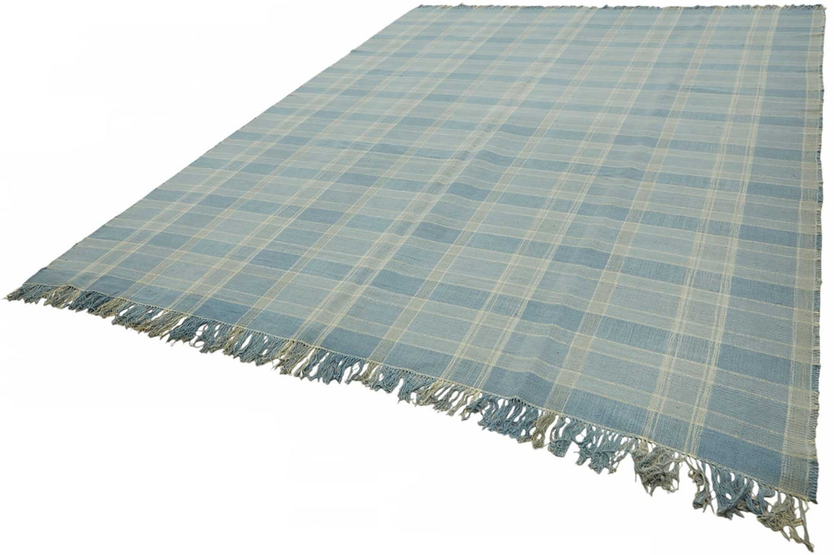 Gozvan Mavi Beyaz Geometrik Desenli Modern El Dokuma Halı 294x377 cm – doku yakın çekim