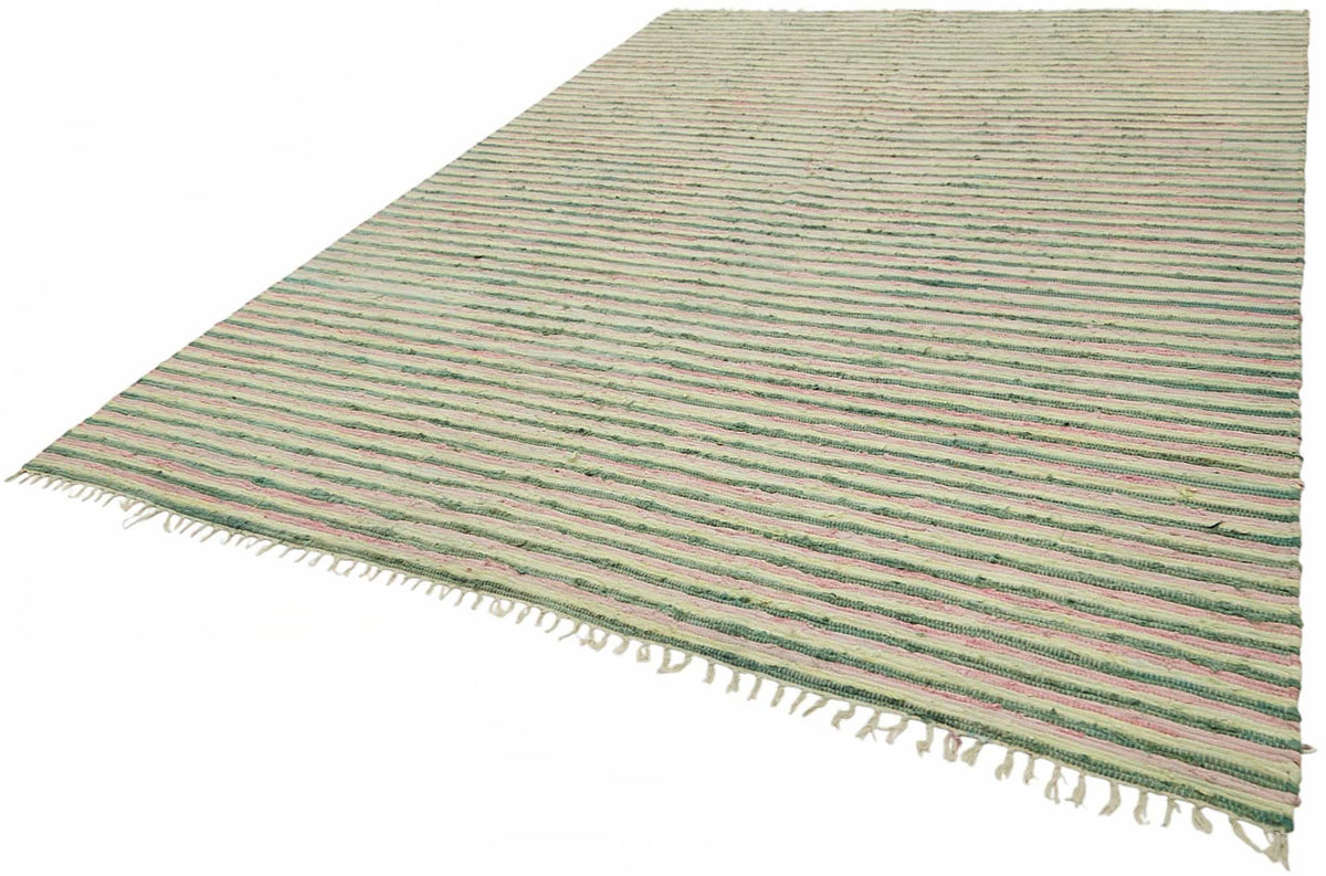 Gozvan Yeşil Krem Çizgili Modern El Dokuma Halı 270x367 cm – doku yakın çekim