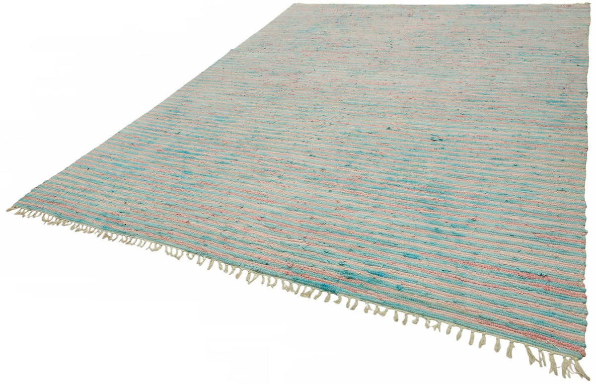 Gozvan Vintage Turkuaz Pembe Çizgili Dokuma Modern Halı 272x352 cm – doku yakın çekim