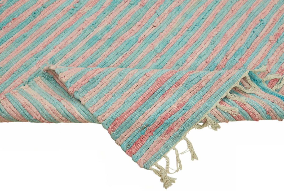 Gozvan Vintage Turkuaz Pembe Çizgili Dokuma Modern Halı 272x352 cm – mekânda kullanım