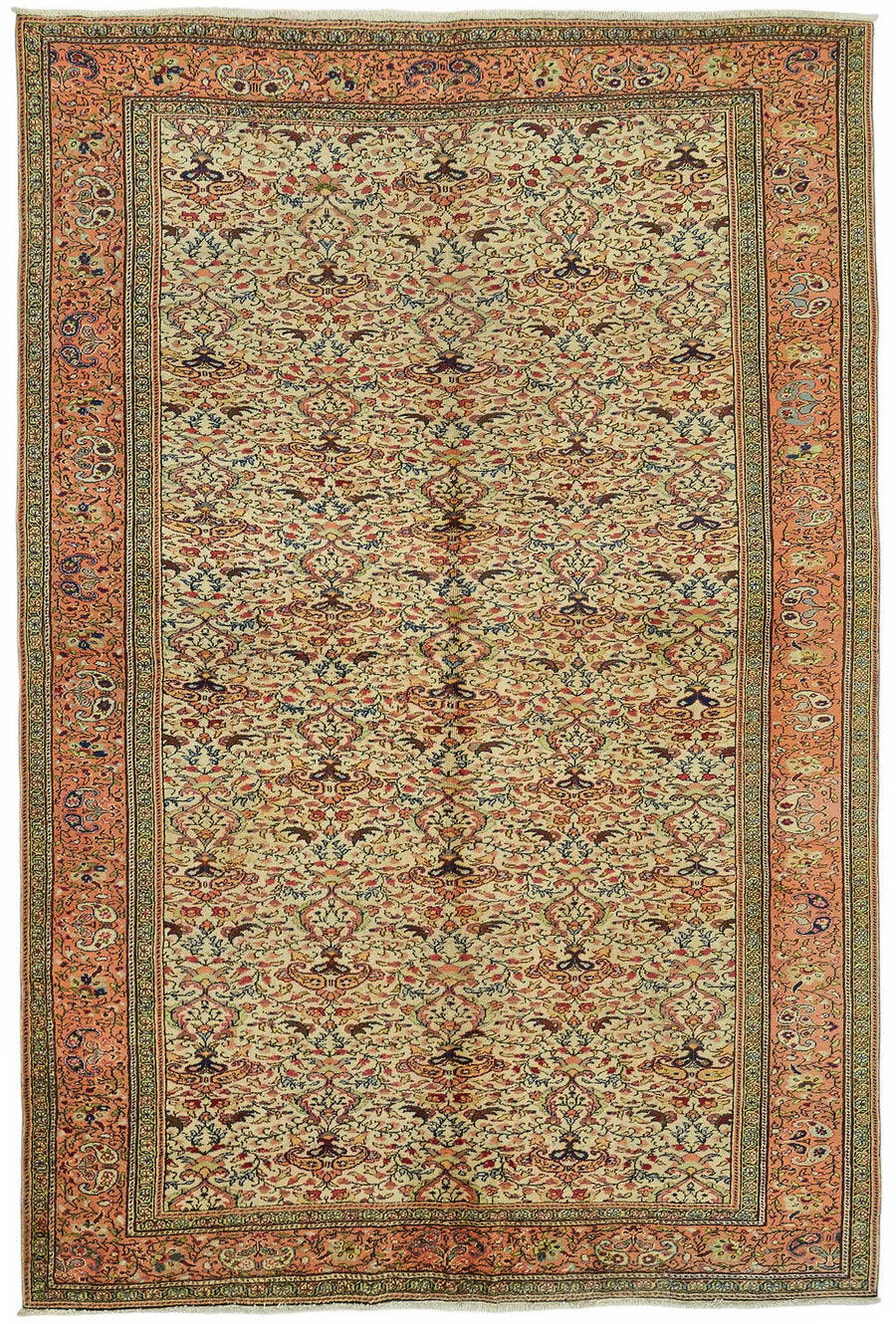 Javrik Kayseri Bej Çiçek Desenli Vintage El Dokuma Halı 196x294 cm
