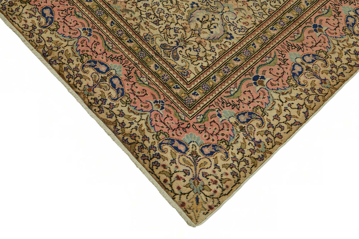 Javrik Düz Pembe Halı Bej Zeminli Çiçek Desenli Vintage 202x290 cm – detay görünümü