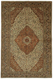 Javrik Kırmızı Bej Madalyon Desenli El Dokuma Halı 200x302 cm