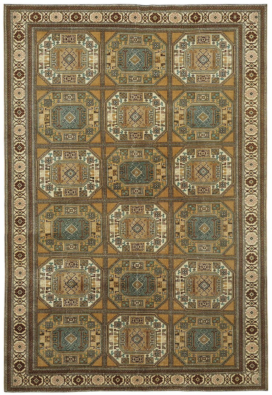 Javrik Kahverengi ve Bej Geometrik Desenli El Dokuma Halı 197x290 cm