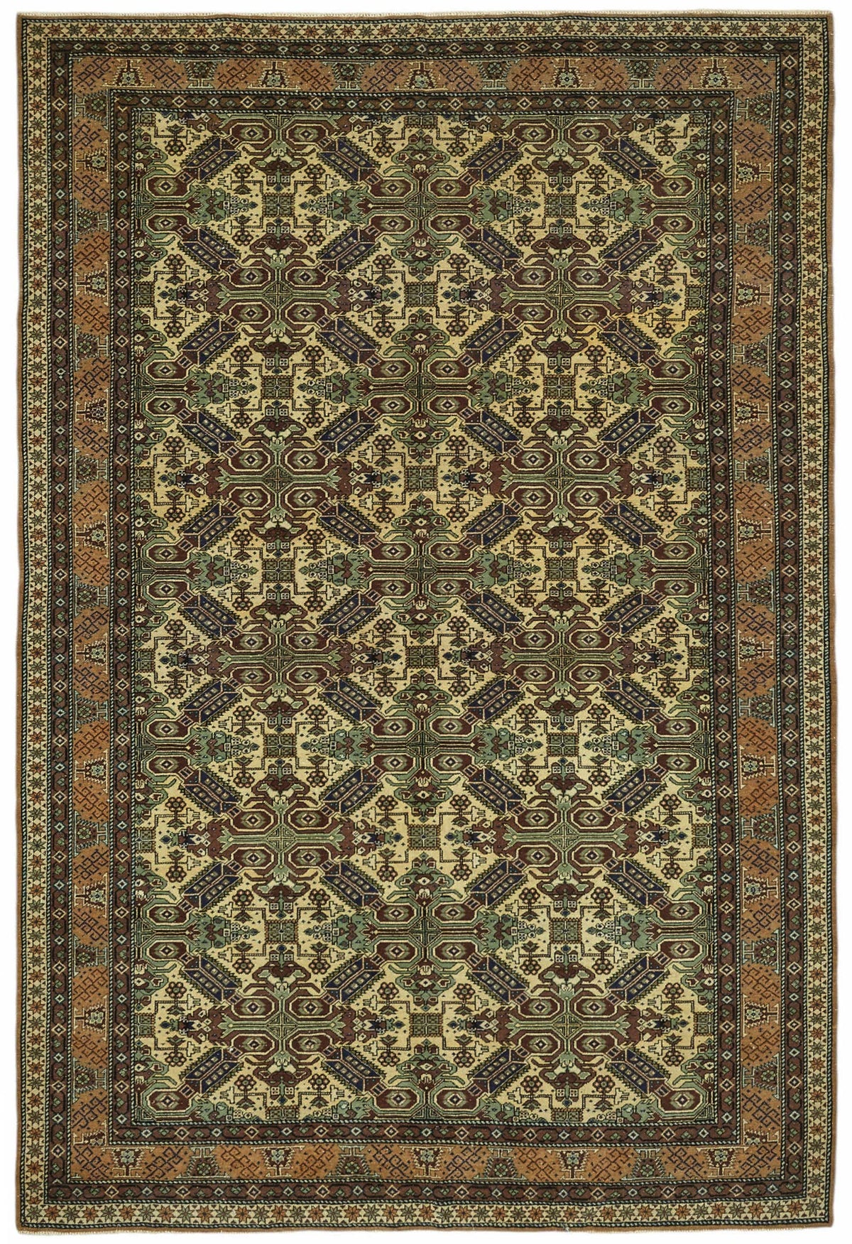Javrik Bej Lacivert Geometrik Desenli El Dokuma Halı 197x293 cm
