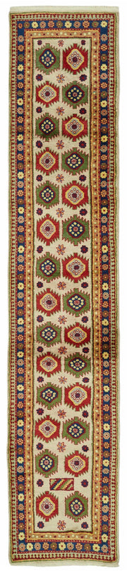 Kirzo Bej Çok Renkli Geometrik Desenli El Dokuma Yolluk 70x350 cm