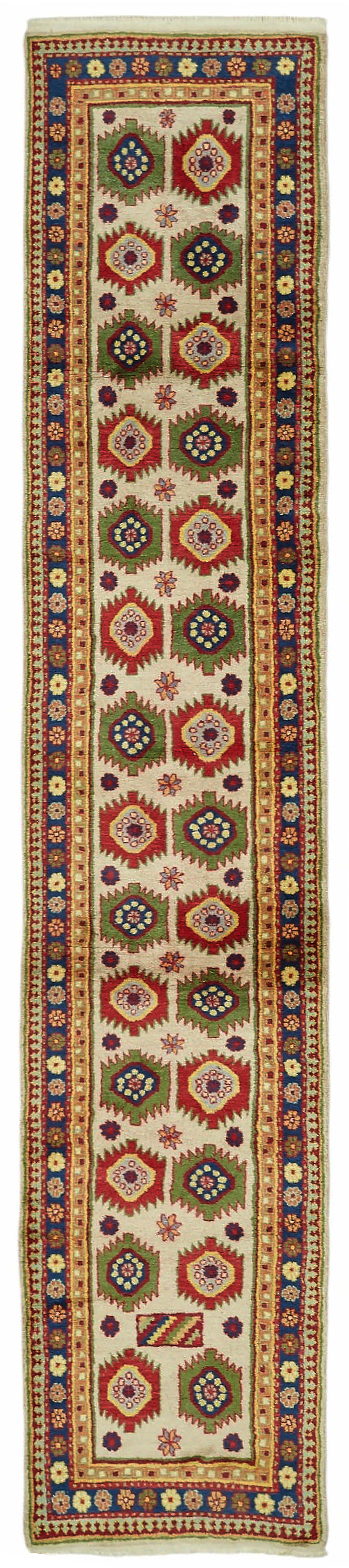 Kirzo Bej Çok Renkli Geometrik Desenli El Dokuma Yolluk 70x350 cm