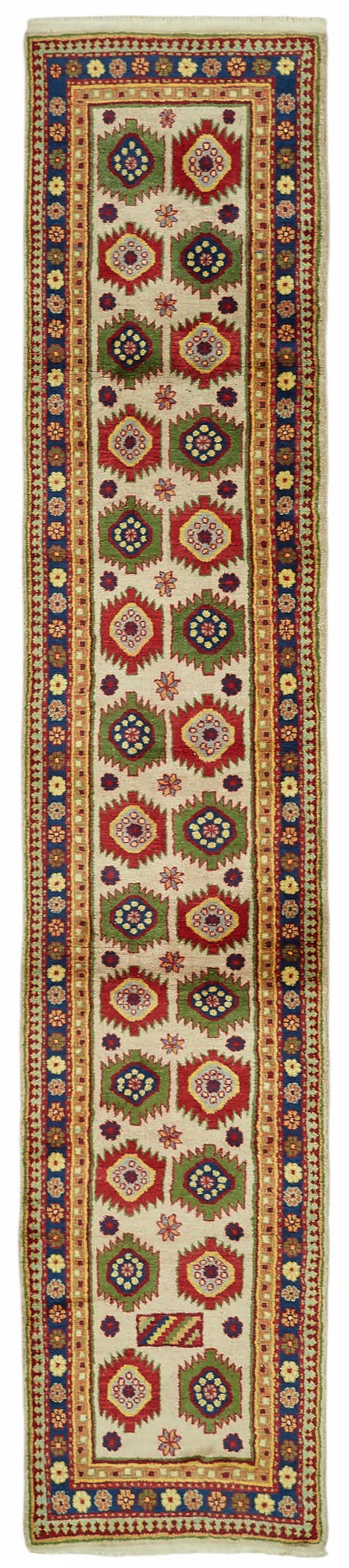 Kirzo Bej Çok Renkli Geometrik Desenli El Dokuma Yolluk 70x350 cm