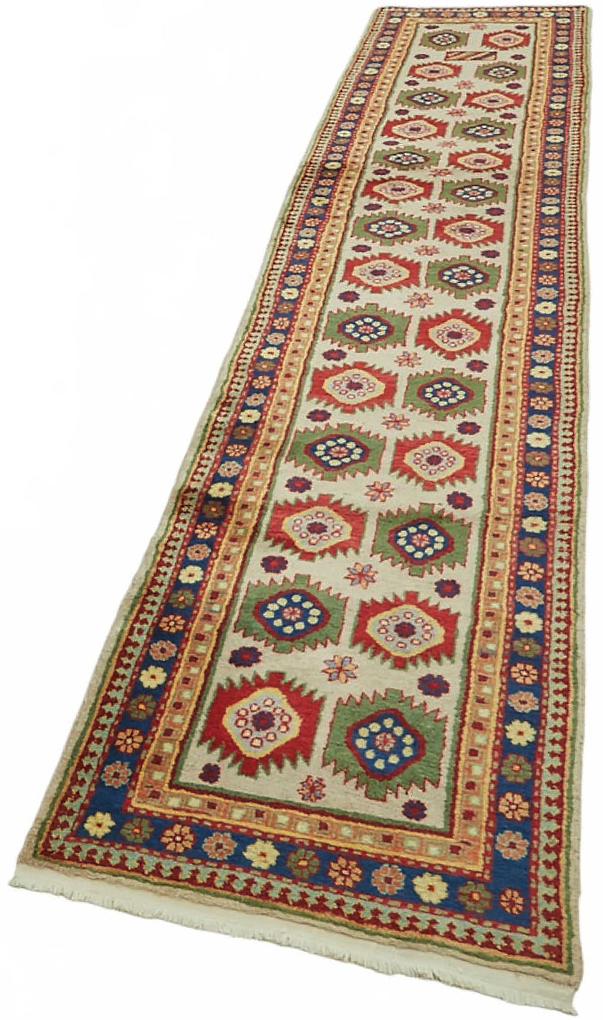 Kirzo Bej Çok Renkli Geometrik Desenli El Dokuma Yolluk 70x350 cm – doku yakın çekim