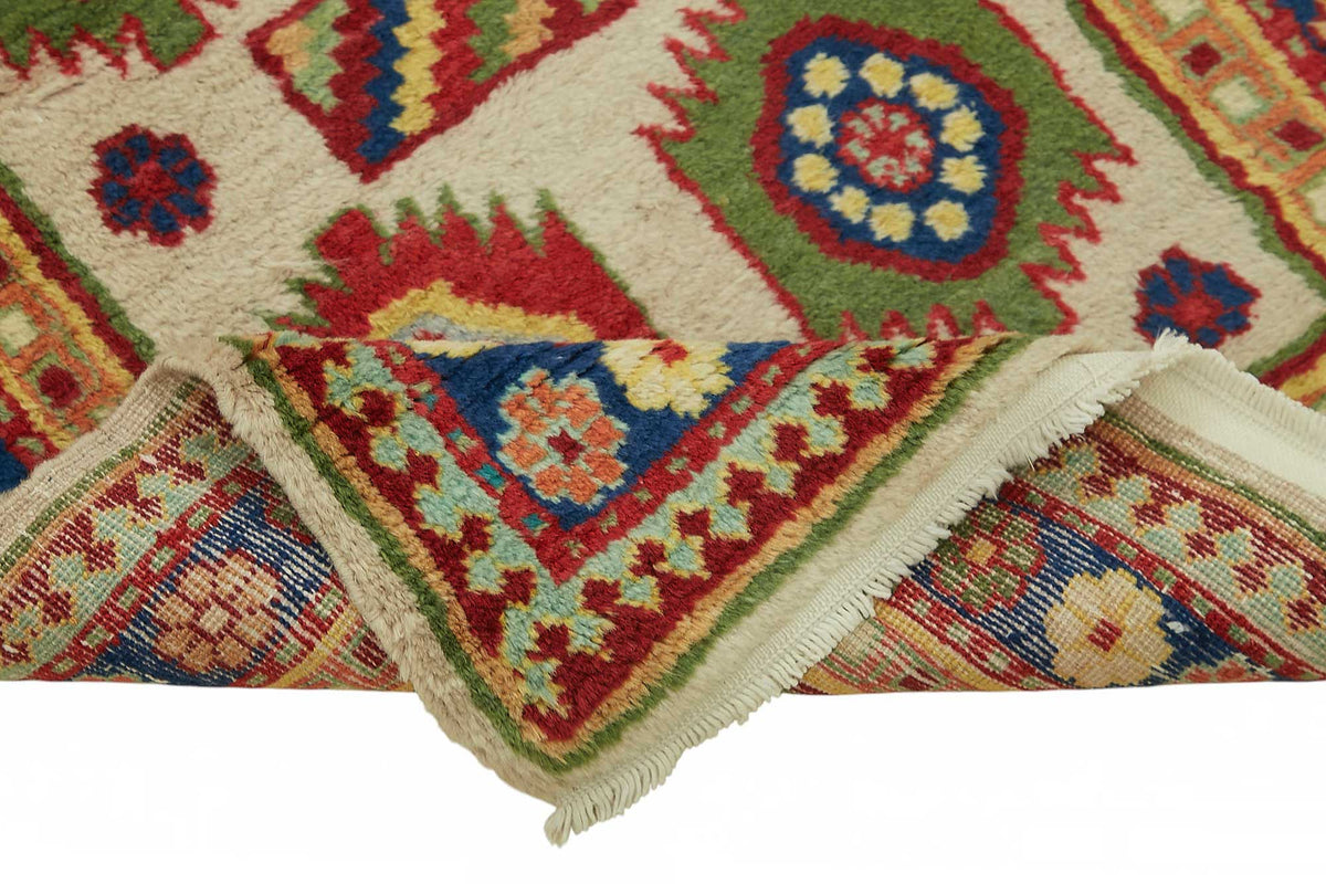 Kirzo Bej Çok Renkli Geometrik Desenli El Dokuma Yolluk 70x350 cm – kenar detayı
