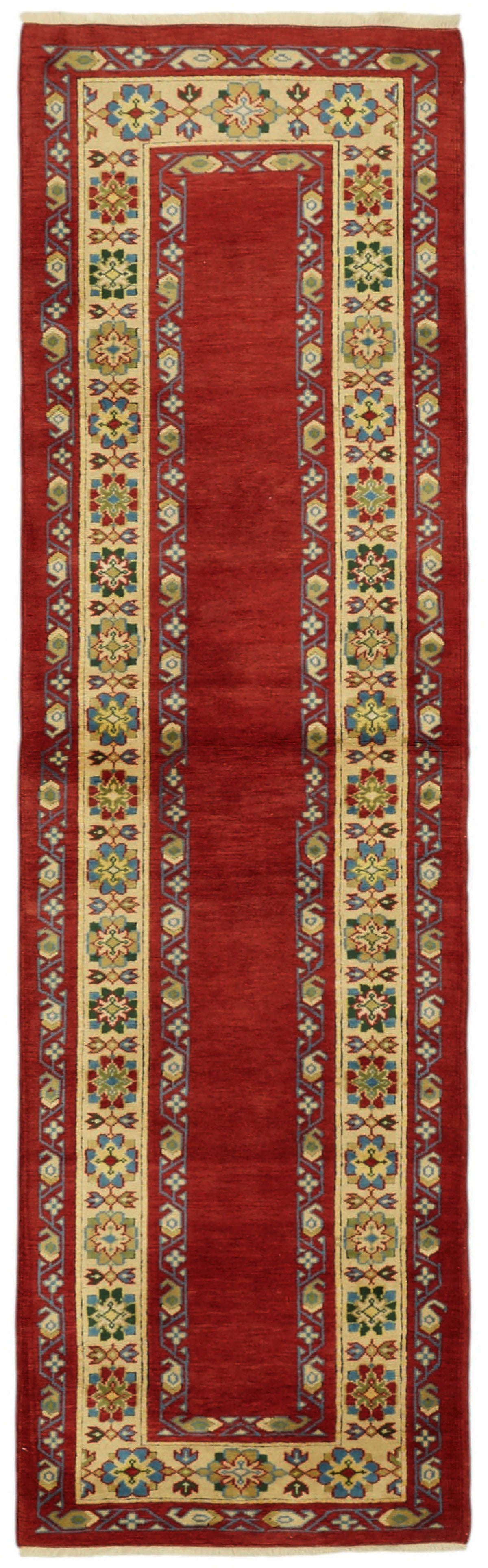 Kirzo Kırmızı Yolluk Uşak El Dokuma Geometrik Desenli 81x281 cm