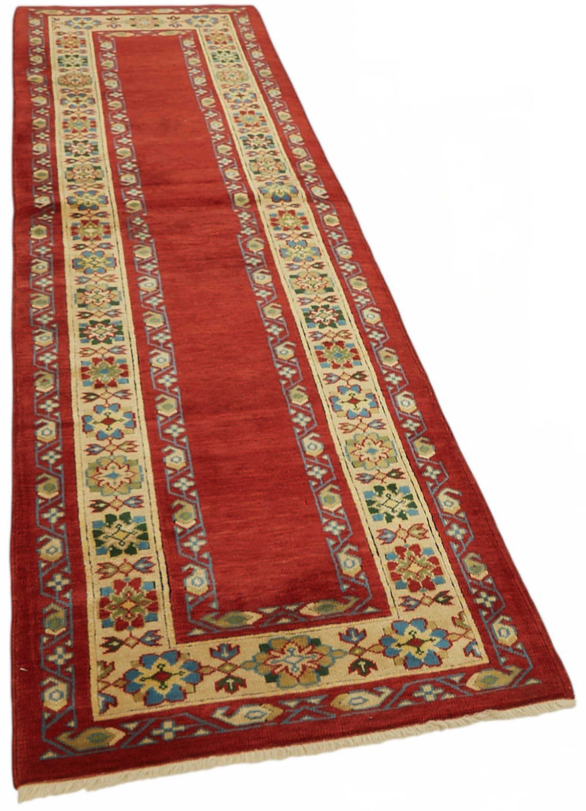 Kirzo Kırmızı Yolluk Uşak El Dokuma Geometrik Desenli 81x281 cm – genel görünüm