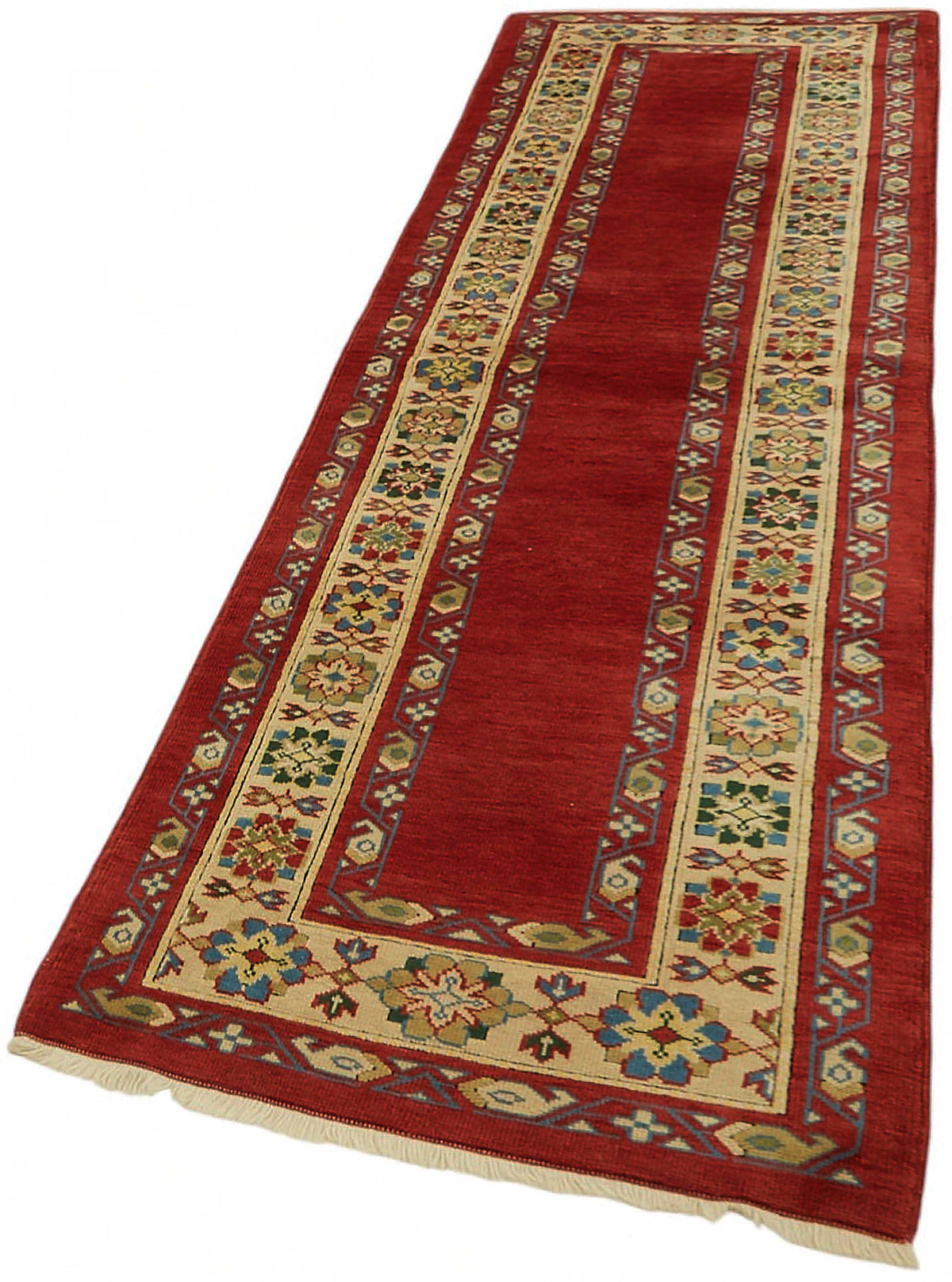 Kirzo Kırmızı Yolluk Uşak El Dokuma Geometrik Desenli 81x281 cm – doku yakın çekim
