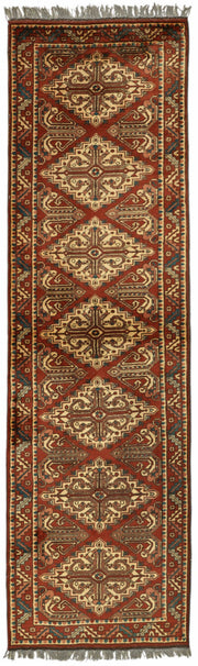 Kirzo Kırmızı Geometrik Desenli Pamuk ve Yün Yolluk 79x284 cm