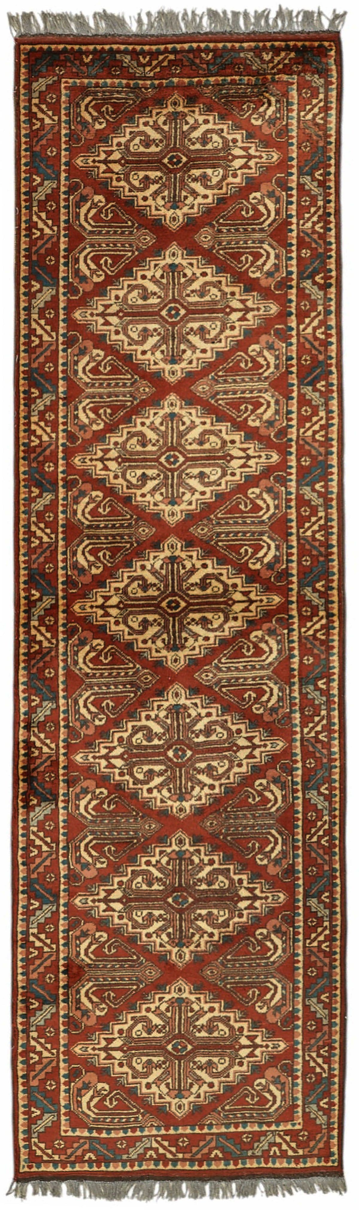 Kirzo Kırmızı Geometrik Desenli Pamuk ve Yün Yolluk 79x284 cm