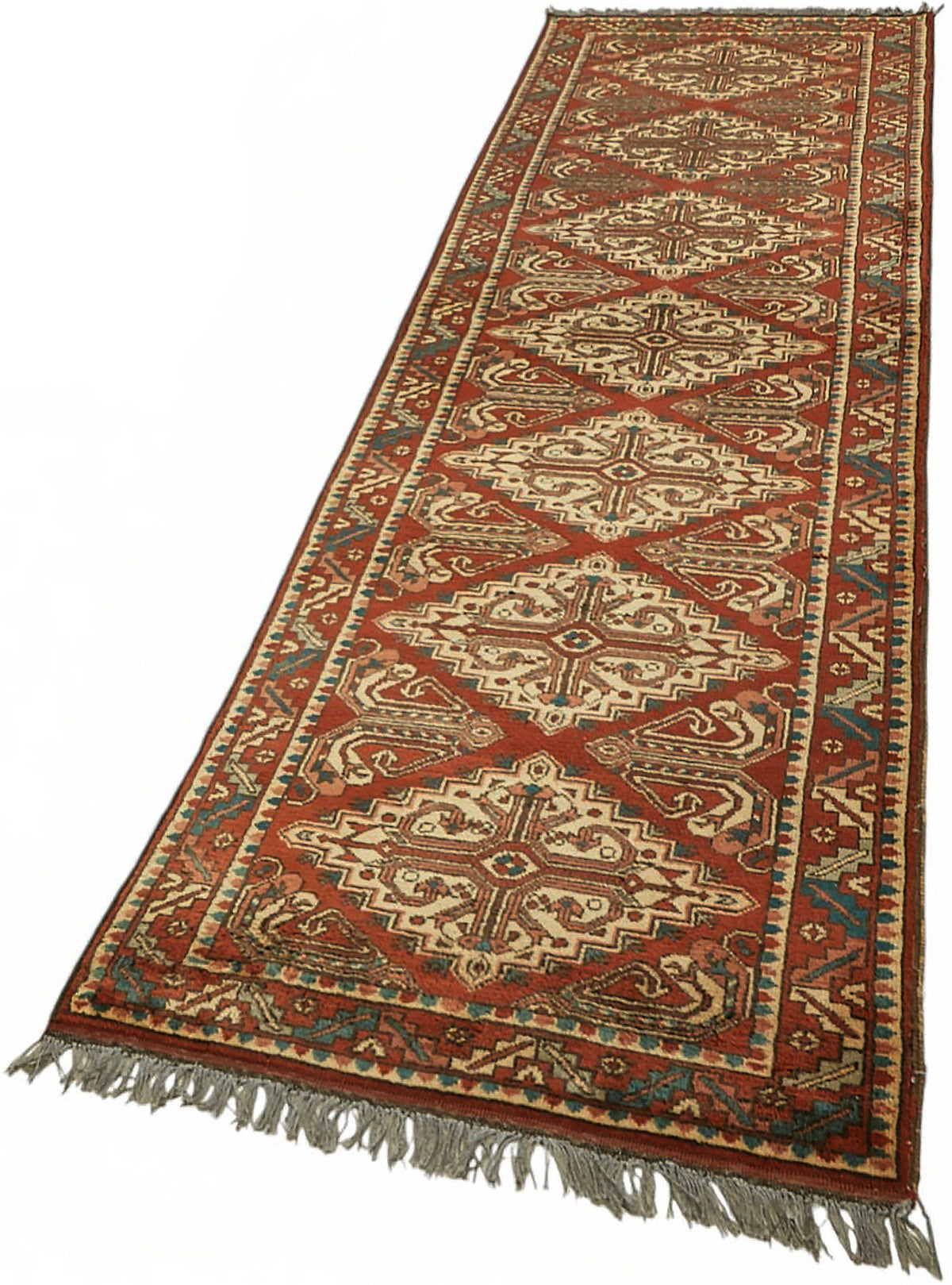 Kirzo Kırmızı Geometrik Desenli Pamuk ve Yün Yolluk 79x284 cm – doku yakın çekim
