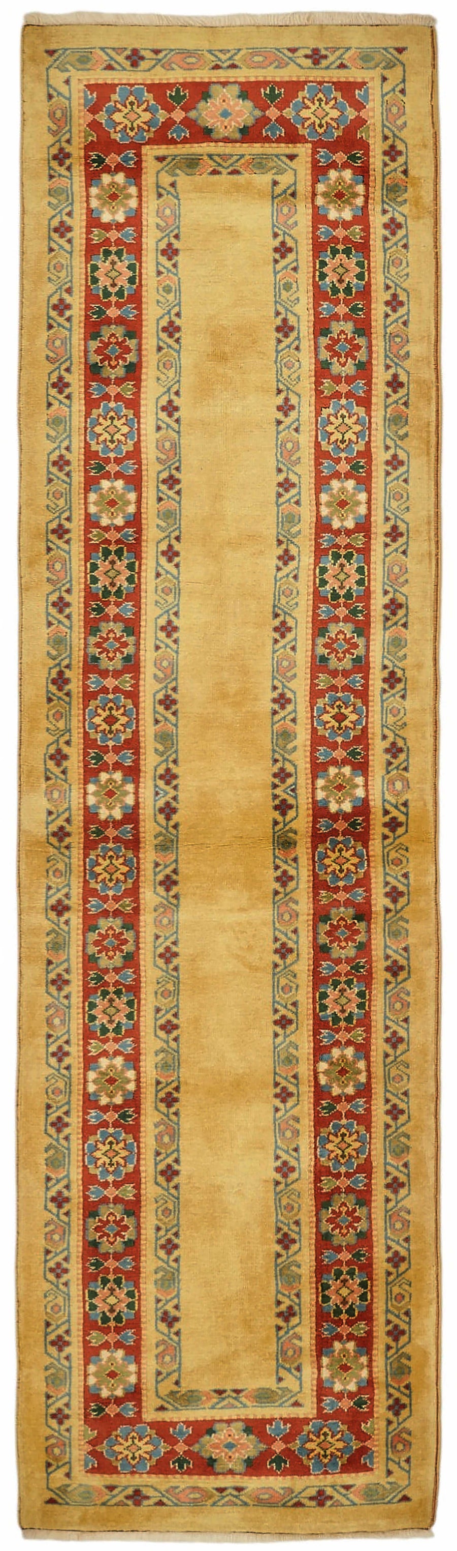 Kirzo Sarı Bordürlü Kırmızı Yolluk Geometrik Desenli 80x297 cm