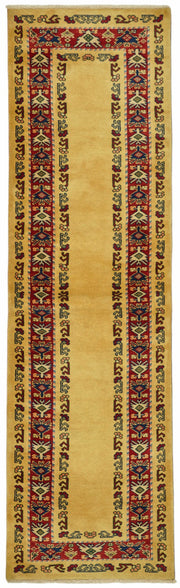 Kirzo Sarı Kırmızı Bordürlü Etnik Uşak El Dokuma Yolluk 81x292 cm