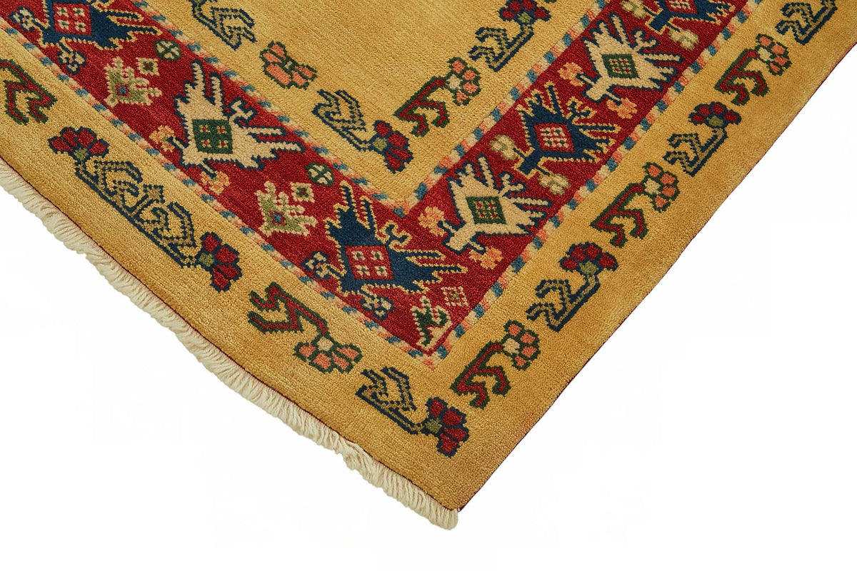 Kirzo Sarı Kırmızı Bordürlü Etnik Uşak El Dokuma Yolluk 81x292 cm – detay görünümü