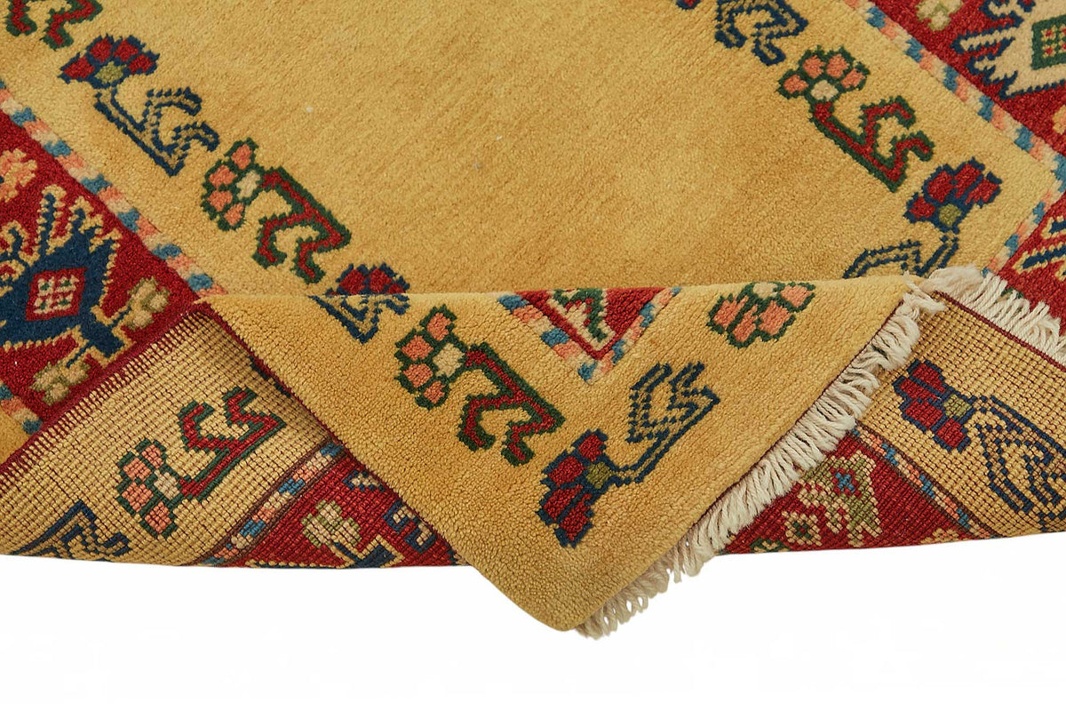Kirzo Sarı Kırmızı Bordürlü Etnik Uşak El Dokuma Yolluk 81x292 cm – kenar detayı