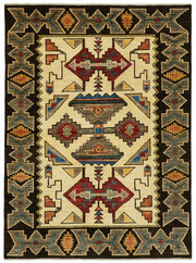 Lomli Krem Geometrik Desenli Yün El Dokuma Halı 150x201 cm