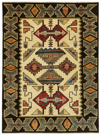 Lomli Krem Geometrik Desenli Yün El Dokuma Halı 150x201 cm
