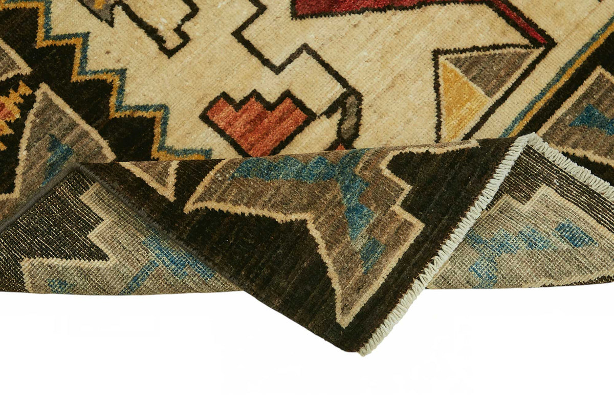 Lomli Krem Geometrik Desenli Yün El Dokuma Halı 150x201 cm – kenar detayı