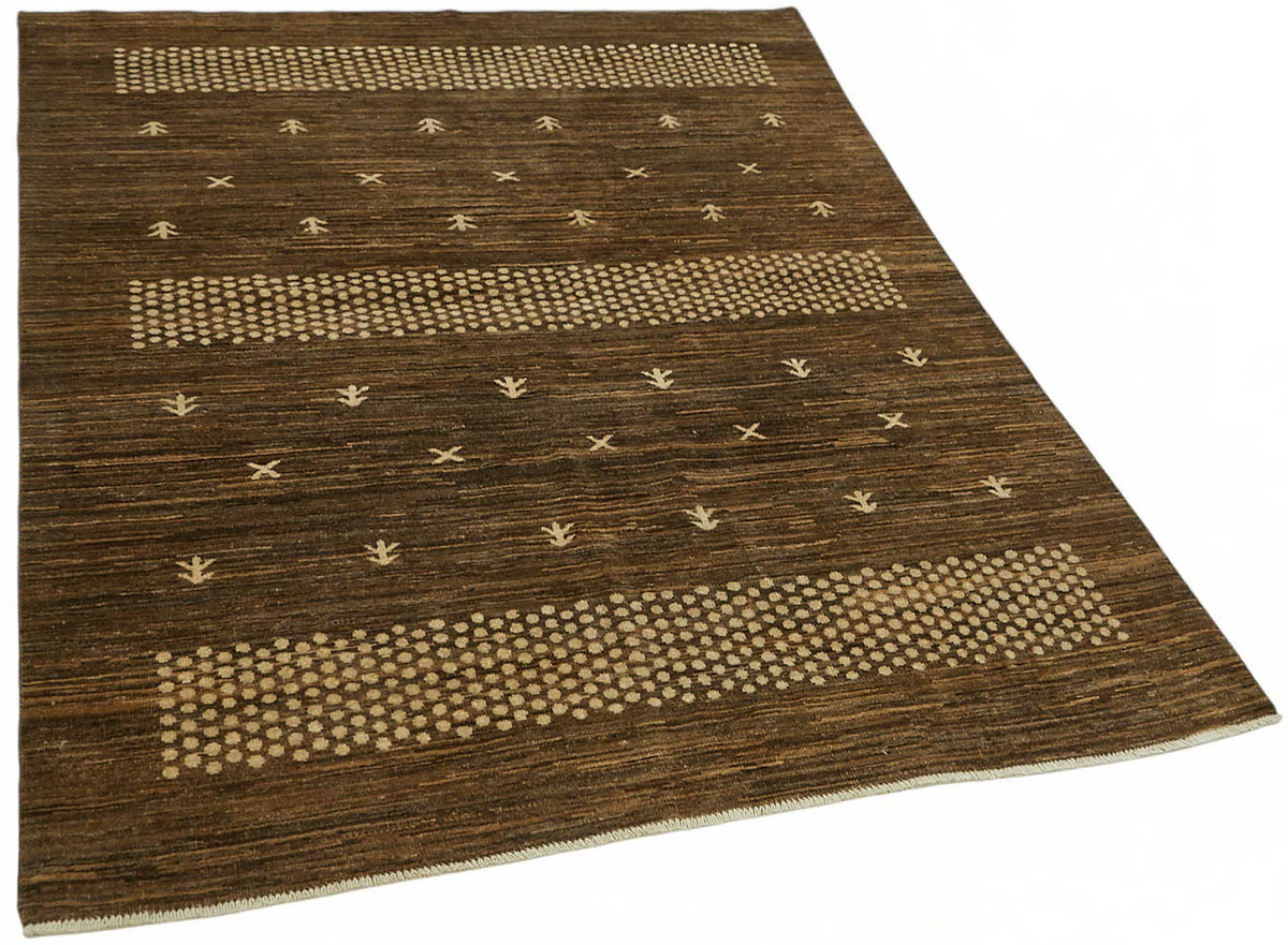 Lomli Bej Kahverengi Geometrik Modern Pamuk Yün El Dokuma Halı 145x196 cm – genel görünüm