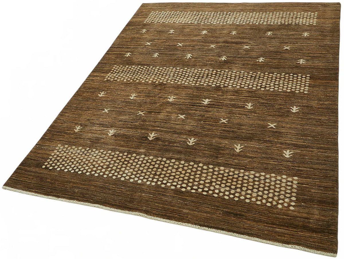 Lomli Bej Kahverengi Geometrik Modern Pamuk Yün El Dokuma Halı 145x196 cm – doku yakın çekim