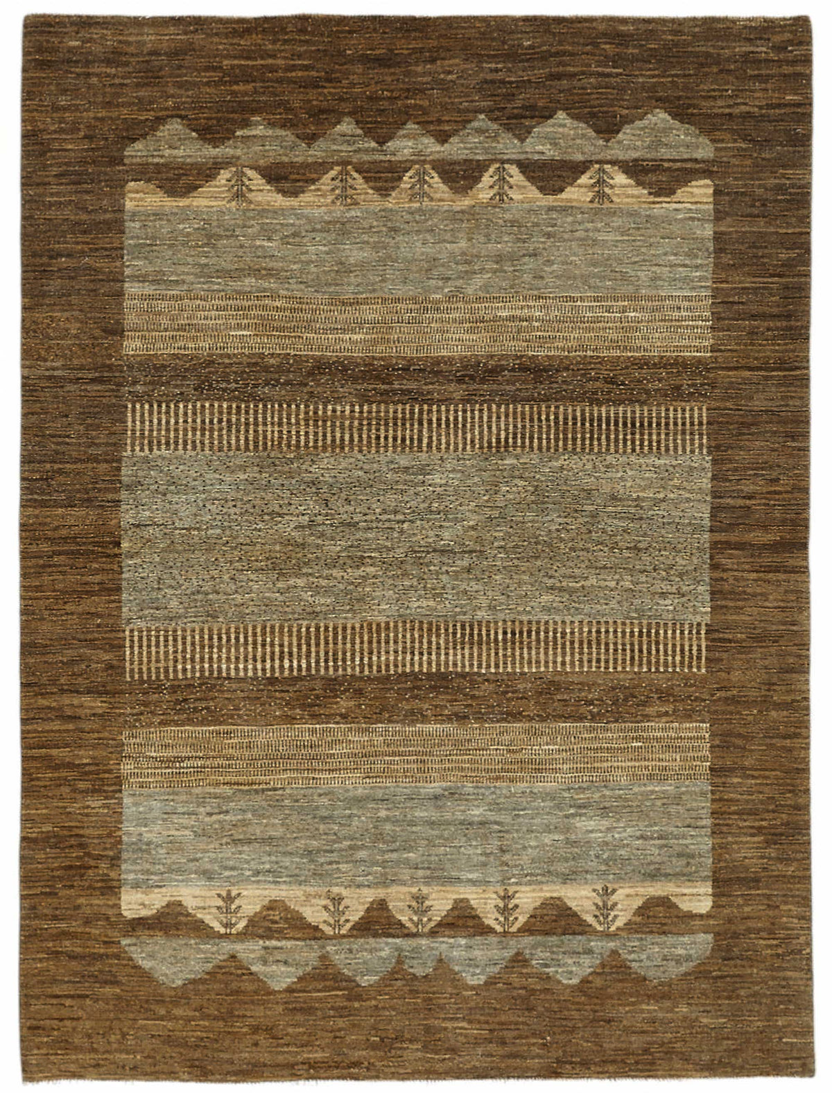 Lomli Kahverengi Geometrik Desenli Genç Vintage Uşak Halı, 151x201 cm