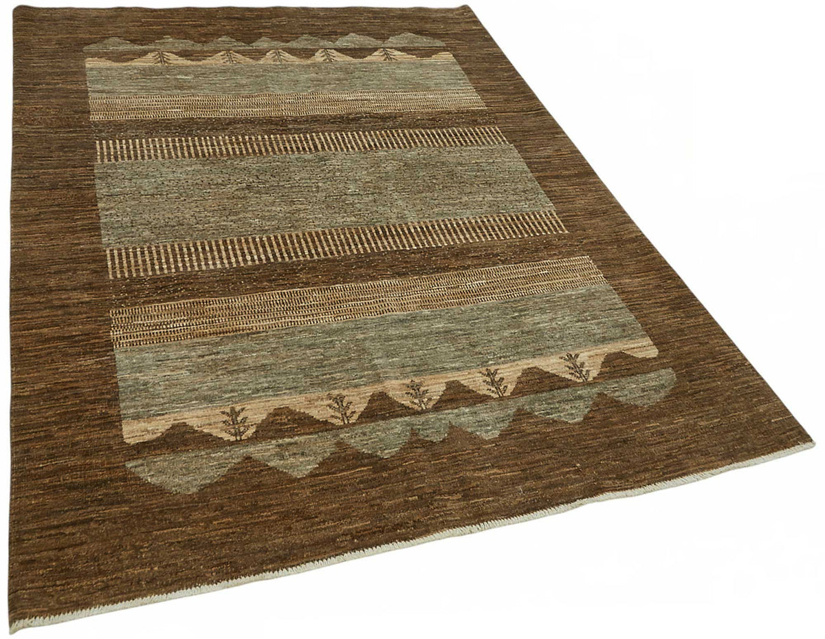 Lomli Kahverengi Geometrik Desenli Genç Vintage Uşak Halı, 151x201 cm – genel görünüm