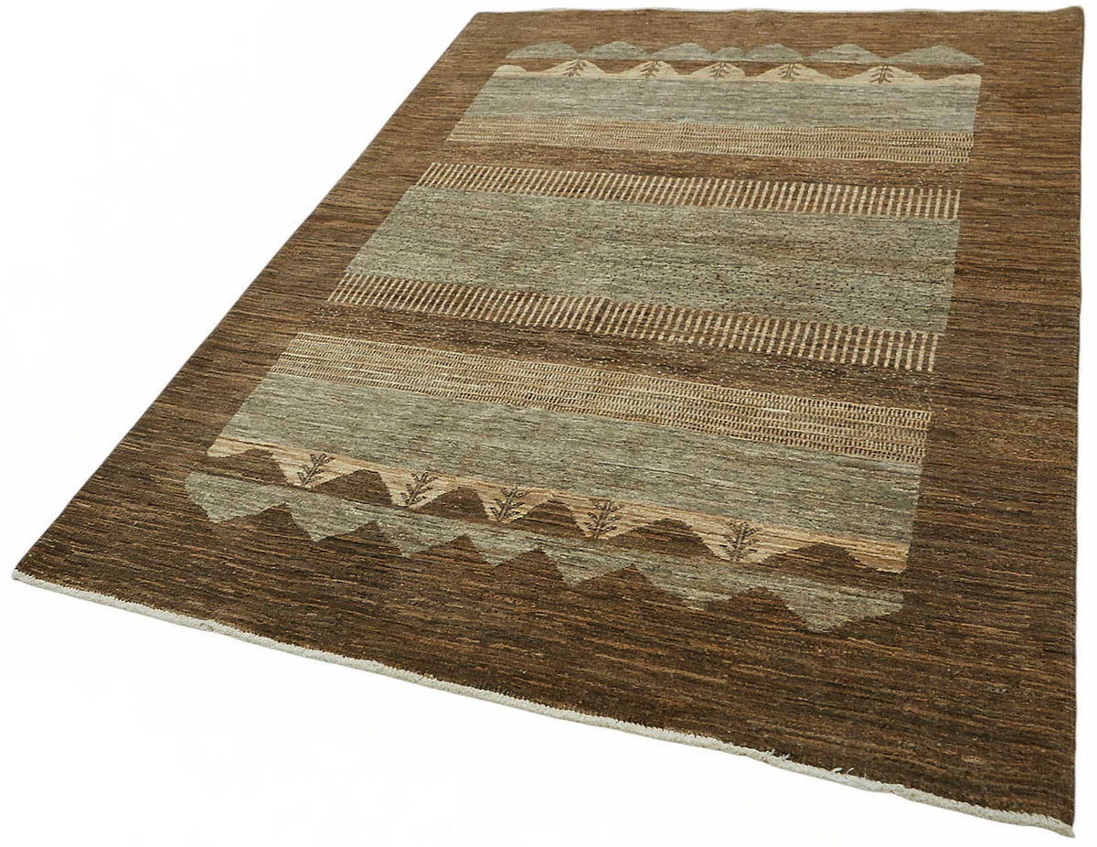 Lomli Kahverengi Geometrik Desenli Genç Vintage Uşak Halı, 151x201 cm – doku yakın çekim