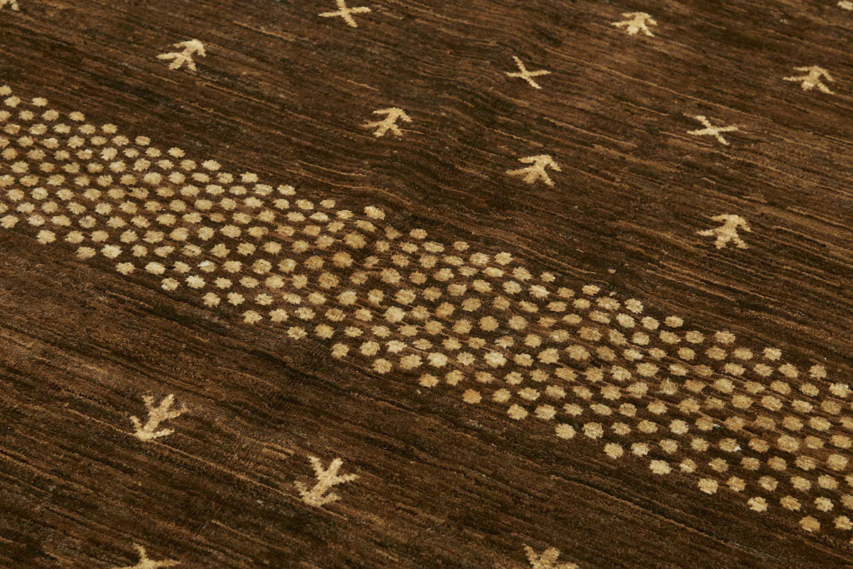 Lomli Kahverengi Bej Geometrik Desenli Etnik El Dokuma Halı 152x201 cm – mekânda kullanım