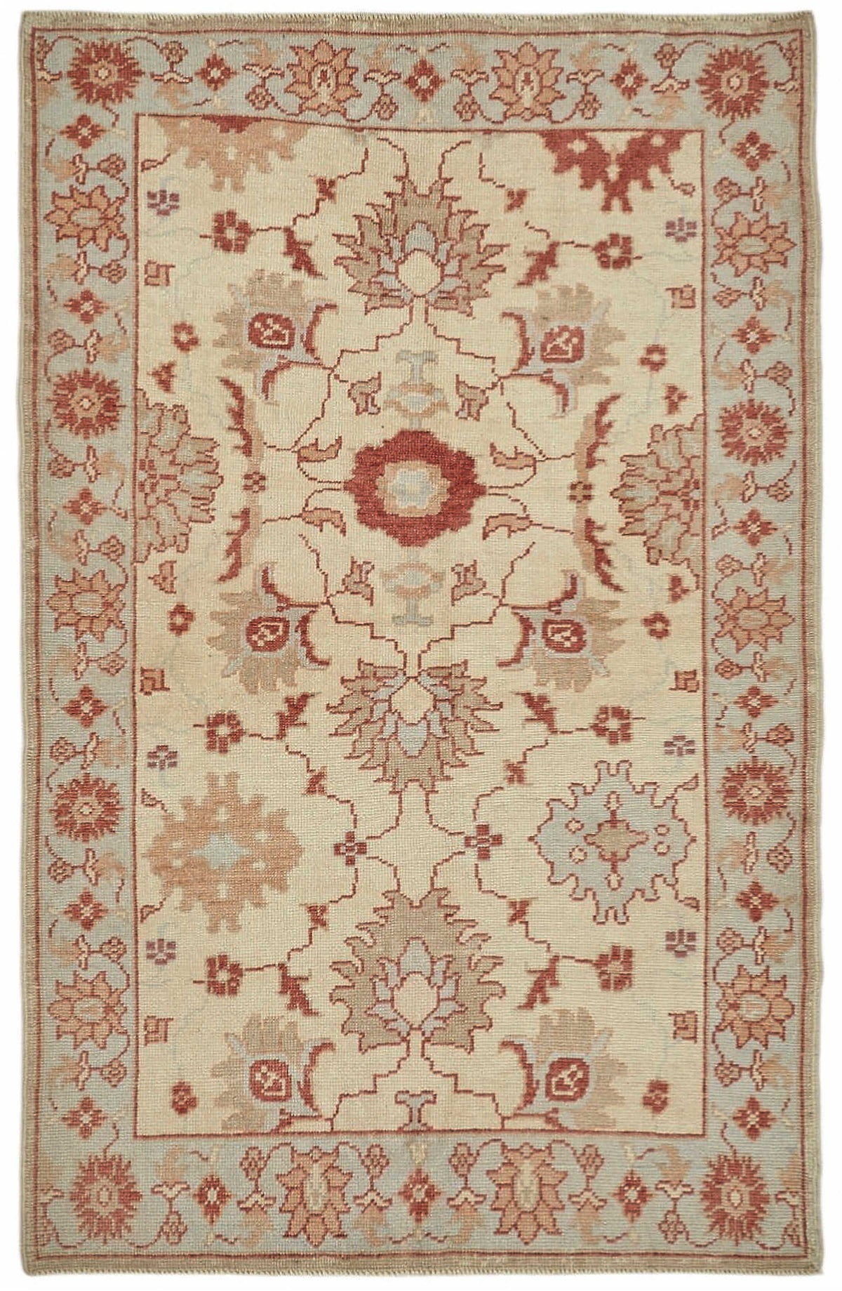 Lomli Vintage Uşak Halı Bej Kiremit Rengi Çiçekli 120x186 cm 49081