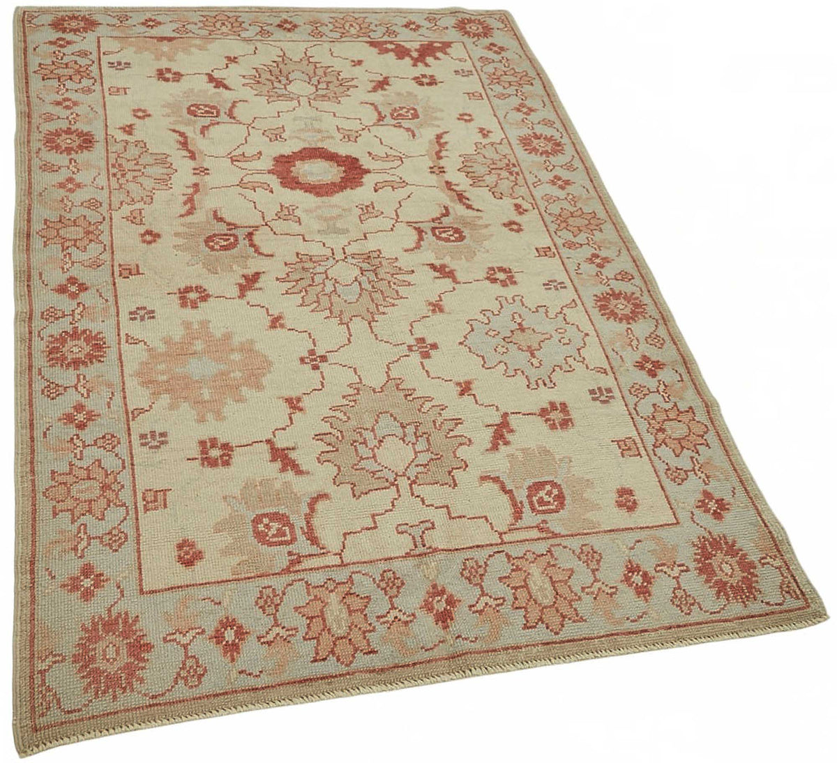 Lomli Vintage Uşak Halı Bej Kiremit Rengi Çiçekli 120x186 cm 49081 – genel görünüm