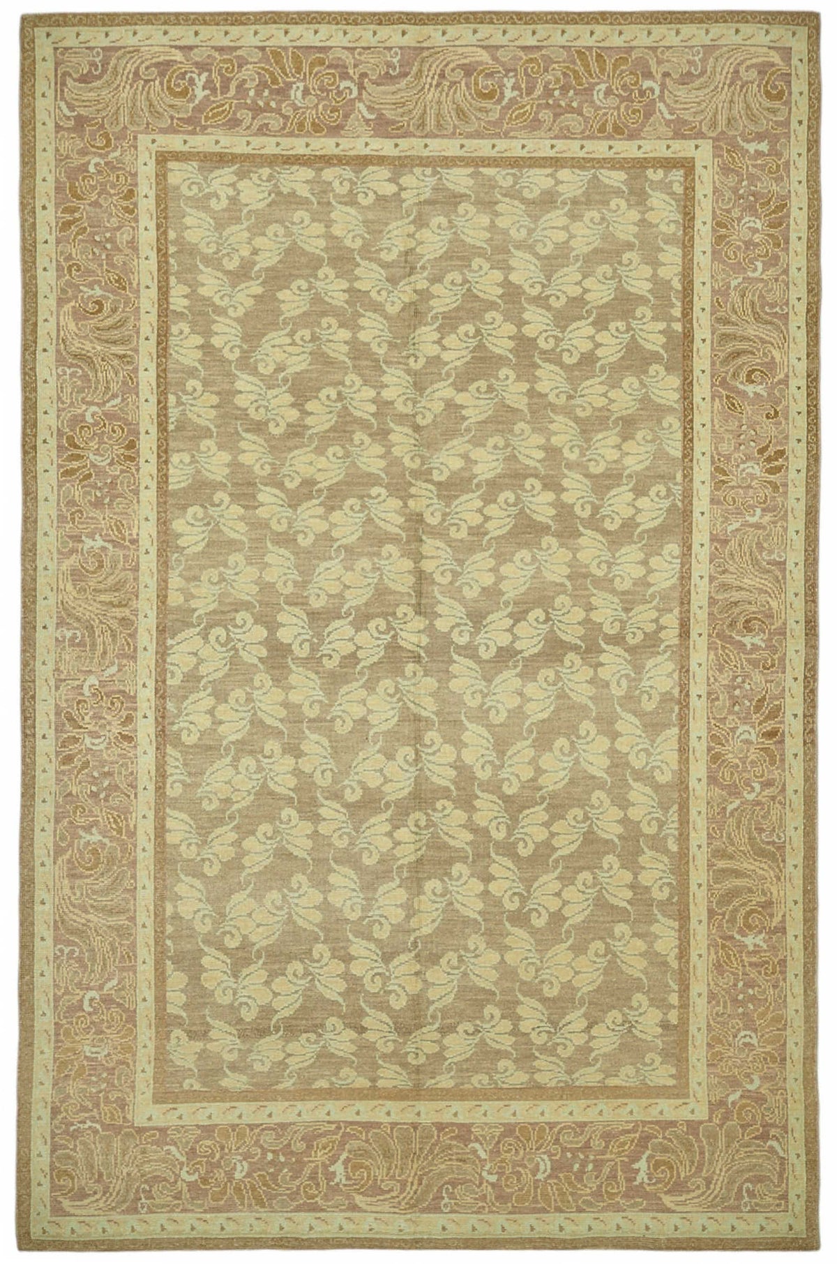 Vamave Uşak Bej Kahverengi Çiçek Desenli El Dokuma Halı 203x310 cm