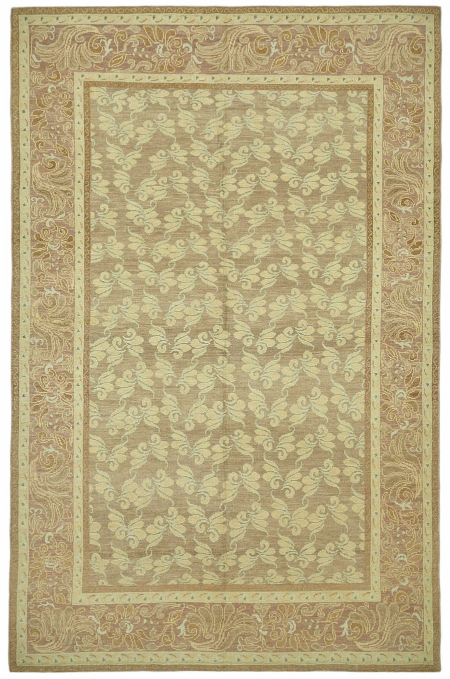 Vamave Uşak Bej Kahverengi Çiçek Desenli El Dokuma Halı 203x310 cm