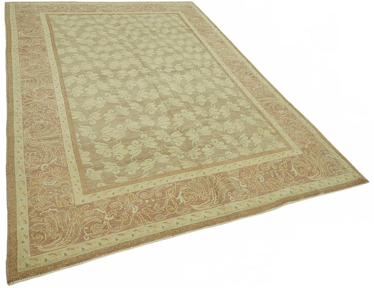 Vamave Uşak Bej Kahverengi Çiçek Desenli El Dokuma Halı 203x310 cm – genel görünüm