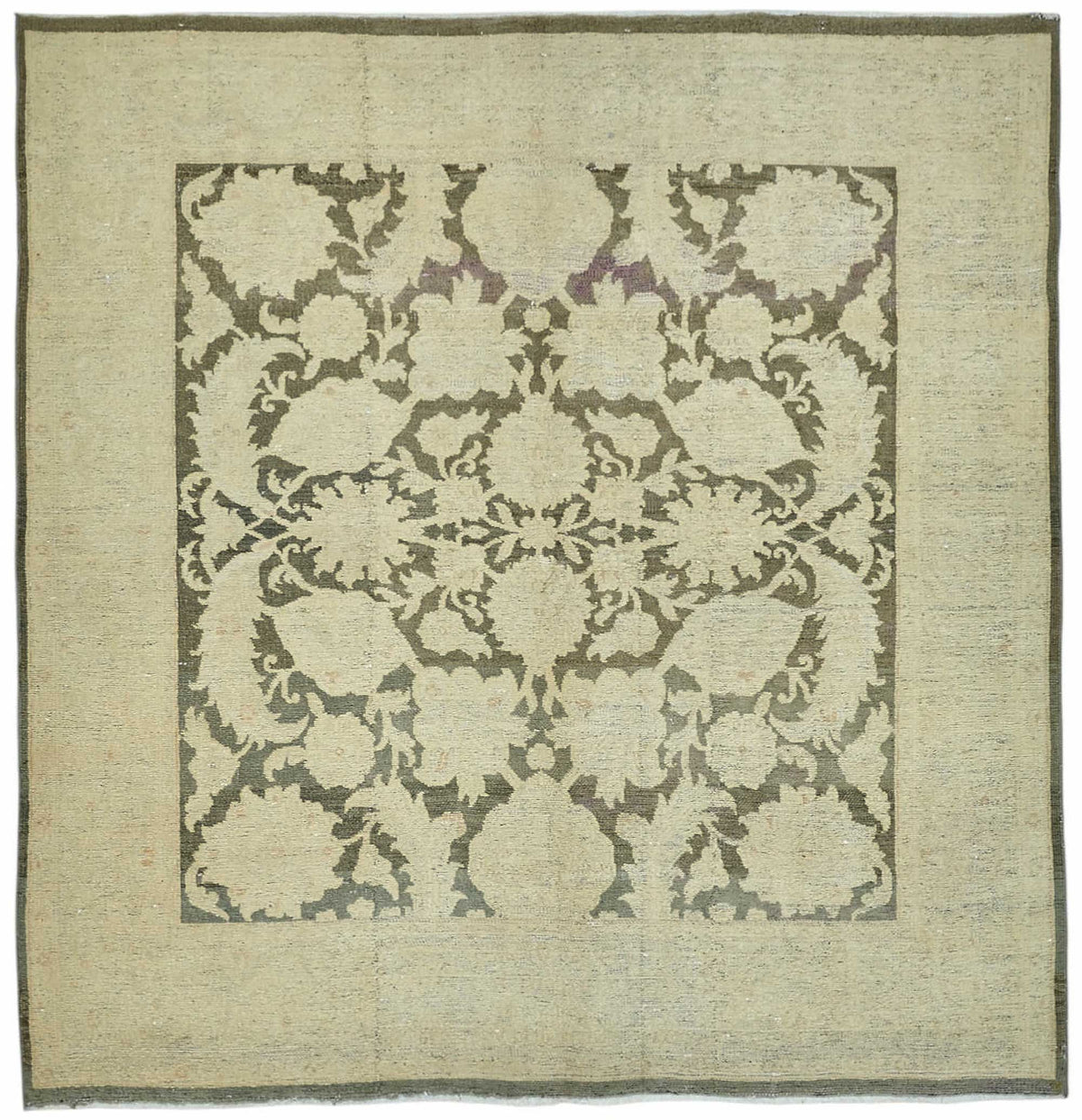Vamave Antrasit Gri Bej Madalyonlu Uşak El Dokuma Halı 182x188 cm