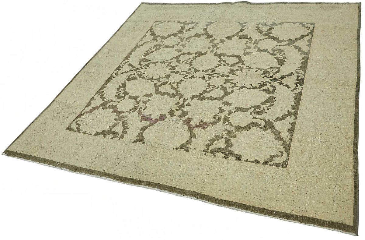 Vamave Antrasit Gri Bej Madalyonlu Uşak El Dokuma Halı 182x188 cm – doku yakın çekim