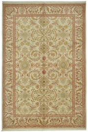 Vamave Bej Zeminli Çiçek Desenli Yün Uşak Halı 183x275 cm - Düz Bej Halı