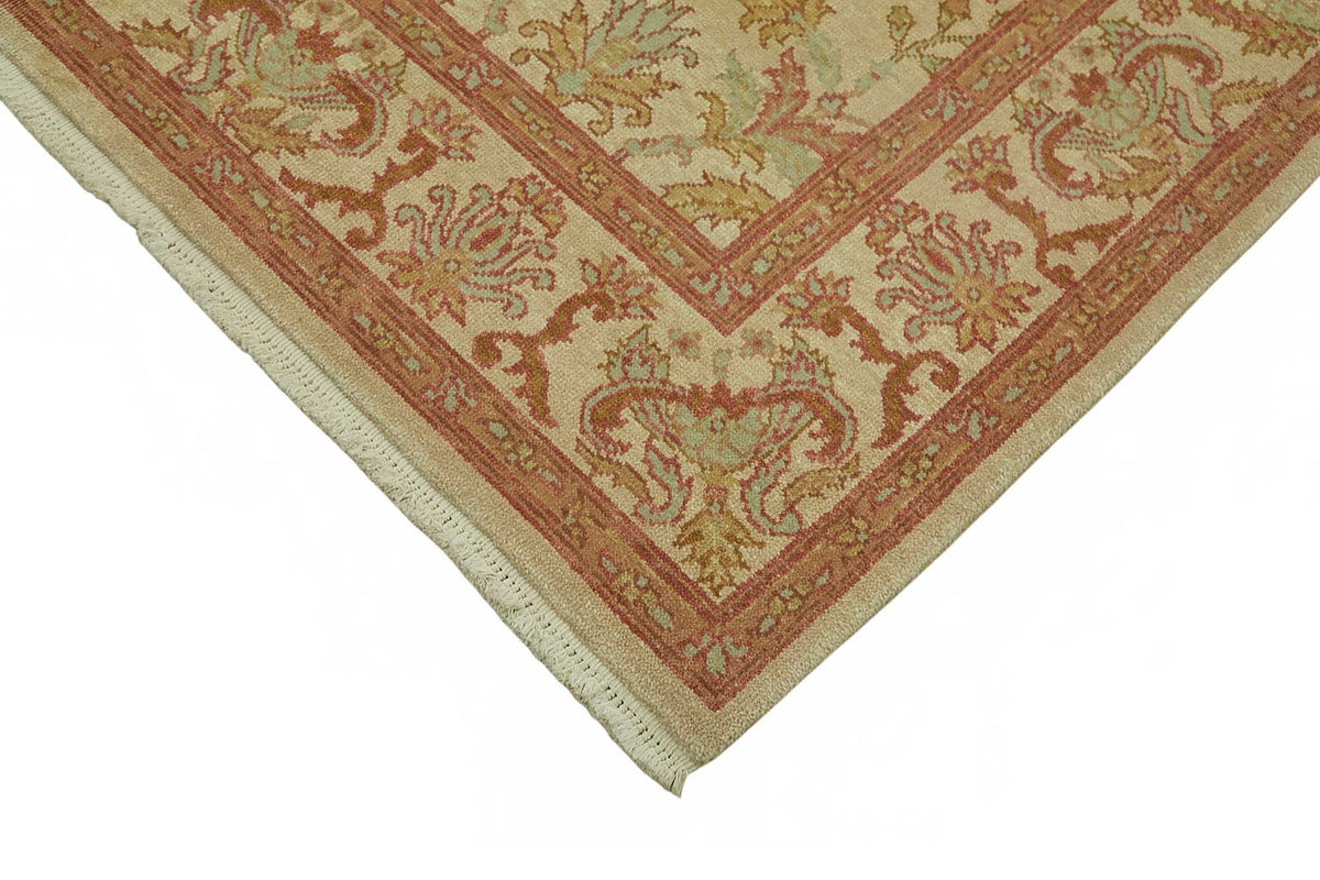 Vamave Bej Zeminli Çiçek Desenli Yün Uşak Halı 183x275 cm - Düz Bej Halı – detay görünümü