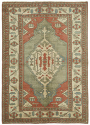 Vamave Bej Kırmızı Geometrik Desenli Uşak El Dokuma Halı 204x277 cm