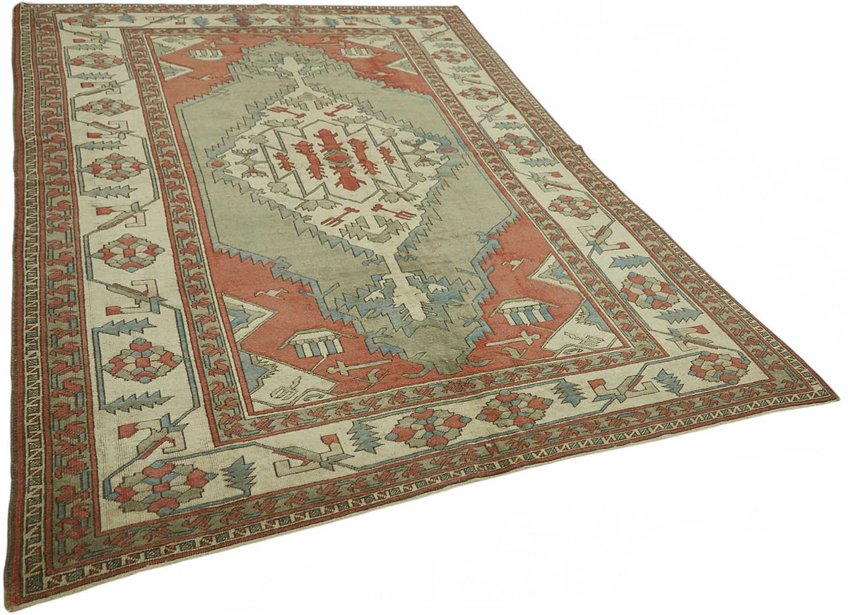 Vamave Bej Kırmızı Geometrik Desenli Uşak El Dokuma Halı 204x277 cm – genel görünüm