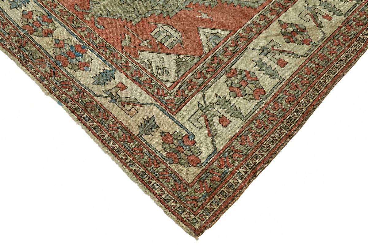 Vamave Bej Kırmızı Geometrik Desenli Uşak El Dokuma Halı 204x277 cm – detay görünümü