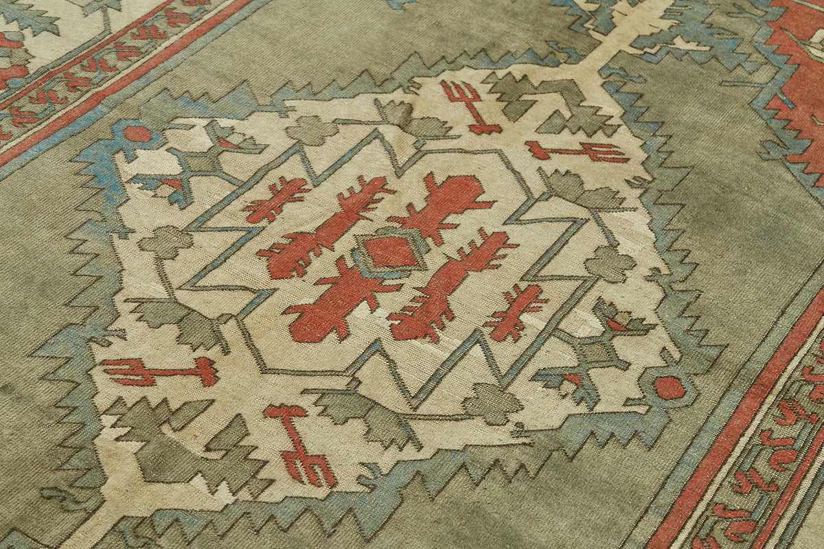 Vamave Bej Kırmızı Geometrik Desenli Uşak El Dokuma Halı 204x277 cm – mekânda kullanım