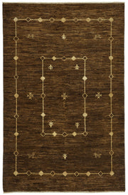 Tappeto Lomli marrone e beige, geometrico, etnico, in cotone e lana, tessuto a mano 117x186 cm