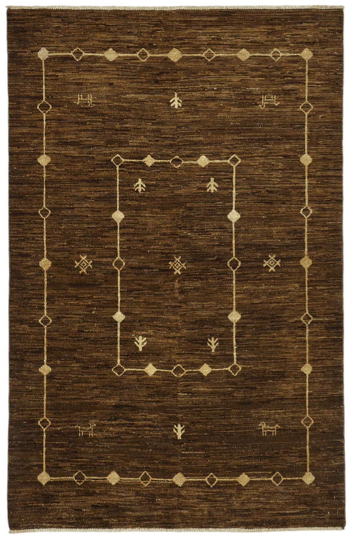 Tappeto Lomli marrone e beige, geometrico, etnico, in cotone e lana, tessuto a mano 117x186 cm