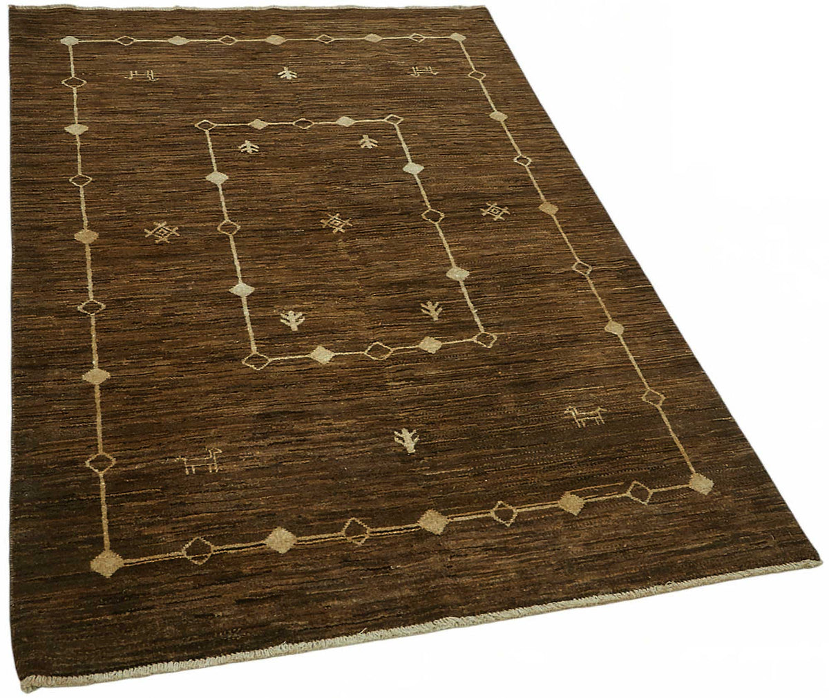 Tappeto Lomli marrone e beige, geometrico, etnico, in cotone e lana, tessuto a mano 117x186 cm – vista d'insieme